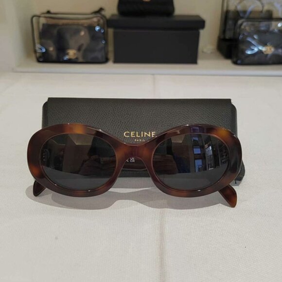 Celine Triomphe Tortoise Oval Sunglasses - Picture 1 of 5
